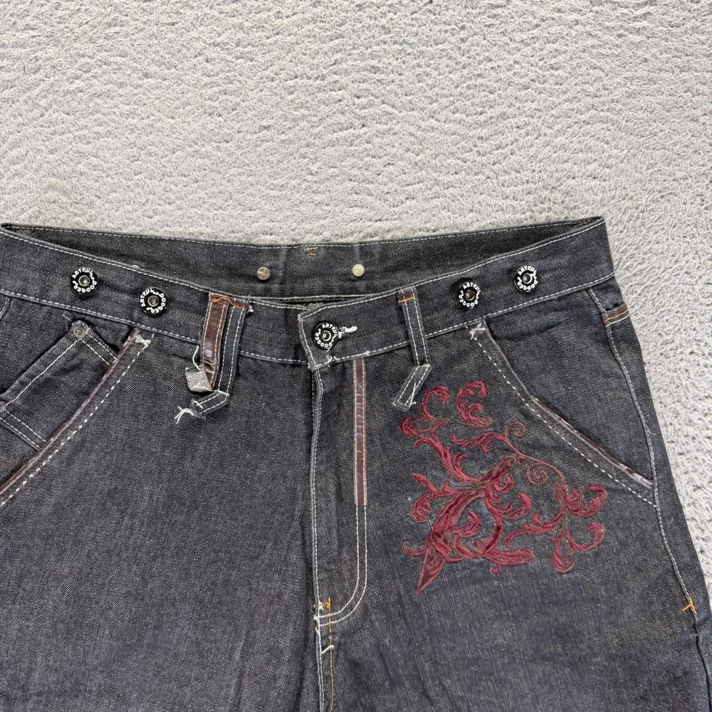 VTG Artful Dodger Seven Dials Shorts Mens 34 Black Denim Bermuda Streetwear Y2K